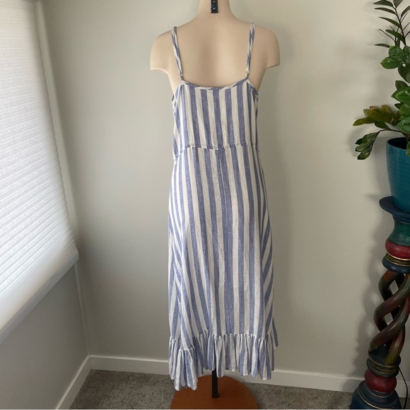 Rails Frida Linen Striped Midi Tank Dress Blue White Front Button Sleeveless - Picture 4 of 13